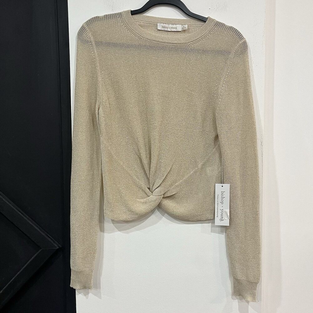 NWT Anthropologie Bishop + Young Gold Twist Front Sweater Knit Top Size Medium
